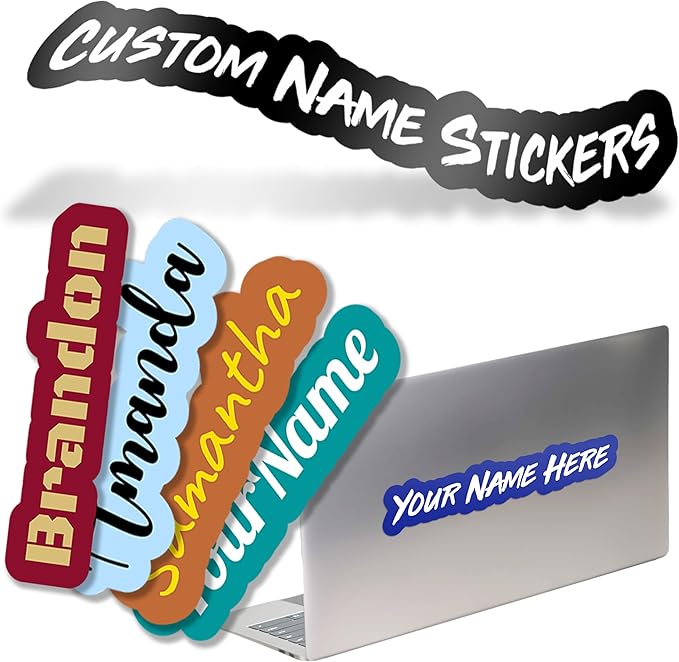 VulgrCo Custom Name Vinyl Stickers - Customizable Full Color Print Text Personalized to You Decal for Water Bottle, Phone, Bumper, Window, More! Waterproof, Dishwasher Safe, UV and Fade Resistant