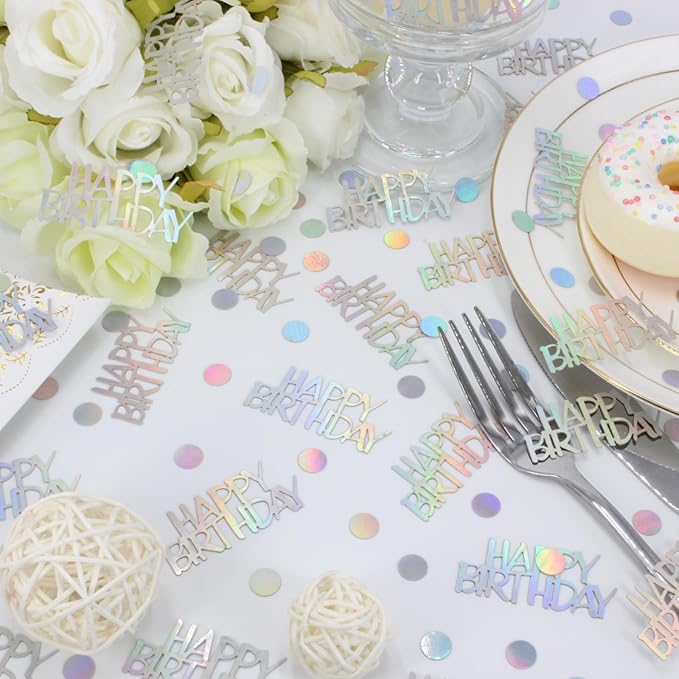 Birthday Confetti, Glitter Happy Birthday Table Decorations, 270 PCS Iridescent Party Decorations
