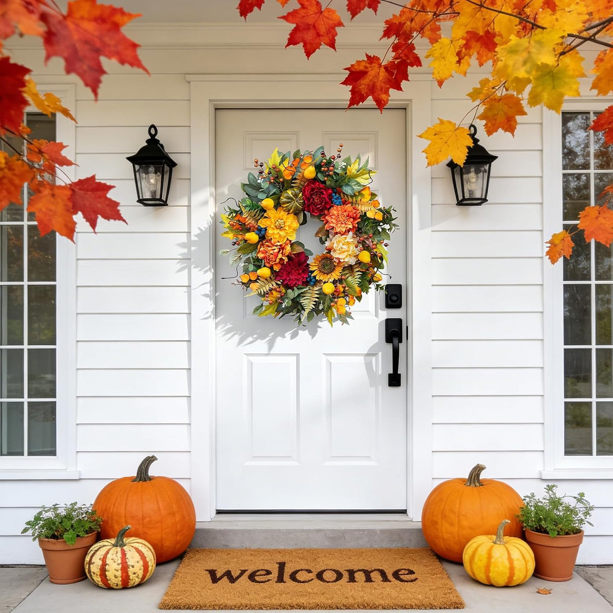 Pinkpuii 24 Inch Harvest Fall Wreaths for Front Door Outside,Porch,Entryway