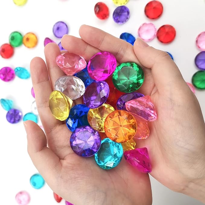 100Pcs Clear Acrylic Diamonds 25mm Wedding Table Scatters Gemstones Confetti for Vase Fillers,Floral Decor,Bridal Shower Decorations,Home Centerpieces,Candle Display (Multicolor)