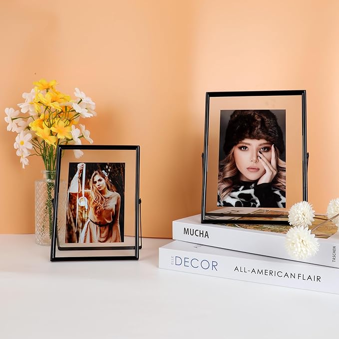 Black Floating Frame (5"x7", Vertical), For Picture 4x6, 3x5, 2x3, Tabletop Shelf Photo Frame, Classy Gift For Festival, Wedding, Home or Office Décor