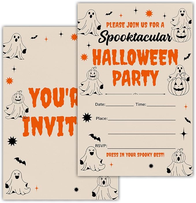 Halloween Party Invitations, Ghost Spooktacular Halloween Party Fill in Invites Cards With Envelopes (20 Count), Double Sided Design