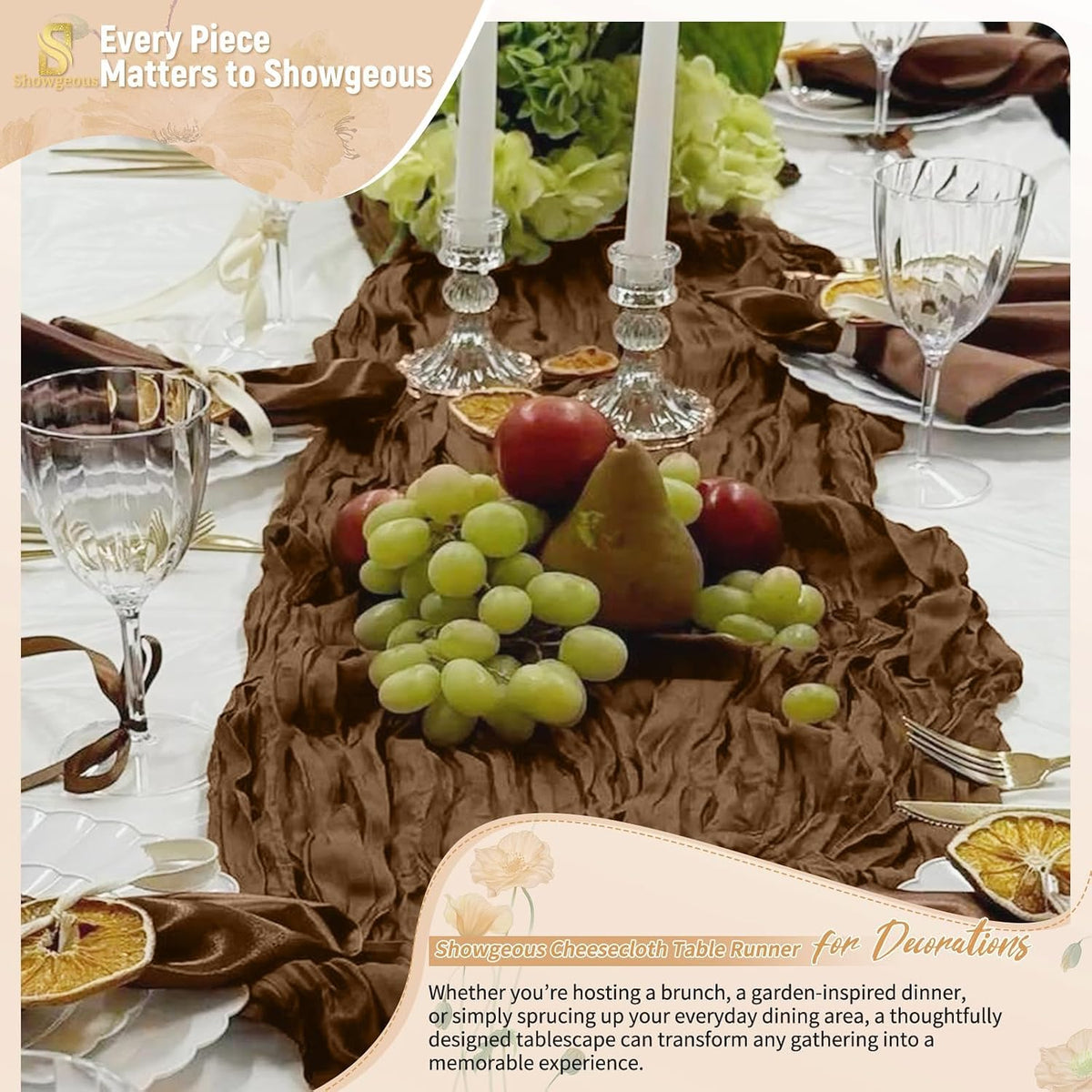 24 Pack Brown Cheesecloth Table Runner 17x108 Inches Boho Home Decor