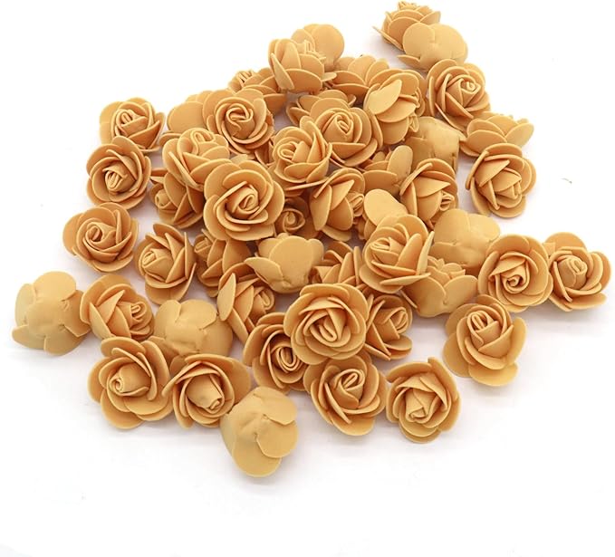 Artificial Flowers 100PCS 3CM Mini Gold Yellow Fake Roses for DIY Wedding Bouquets Centerpieces Party Baby Shower Home Decorations (Gold Yellow)