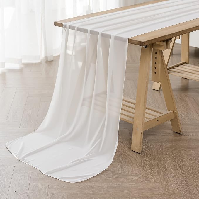 6Pack 9ft Chiffon Table Runner 14x108 Inch Sheer Romantic Table Runner for Wedding Birthday Party Bridal Shower Outdoor Decoration-Ivory