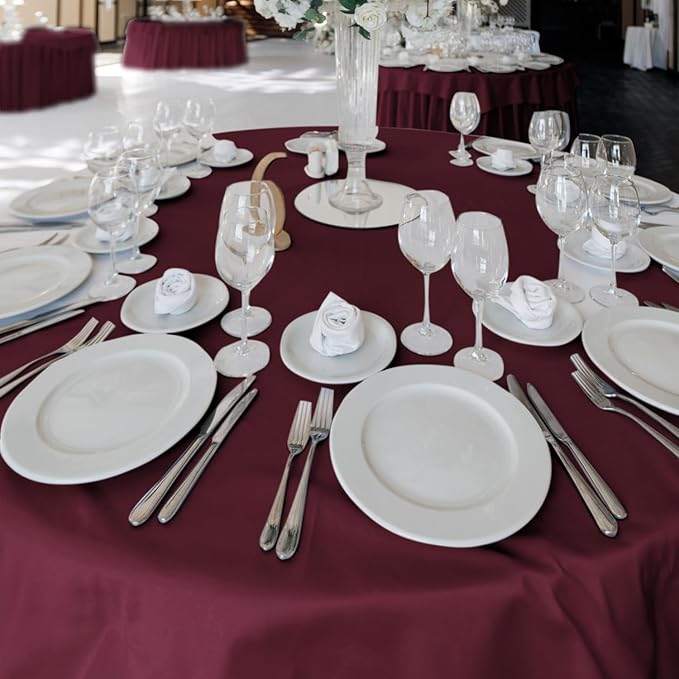 Fitable 6 Pack Burgundy Round Table Clothes - 70 Inches in Diameter - Stain Resistant and Washable Tablecloths, Polyester Fabric Table Covers for Wedding, Party, Banquet, Gathering