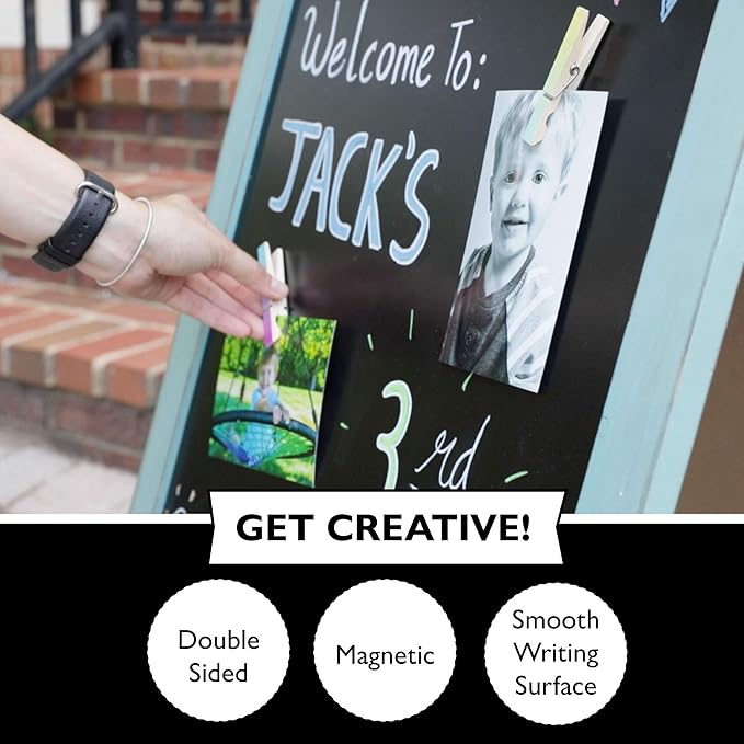Ilyapa Wooden A-Frame Sign with Eraser & Chalk - 21 x 30 Inches Magnetic Sidewalk Chalkboard – Black Menu Display for Restaurant, Business or Wedding