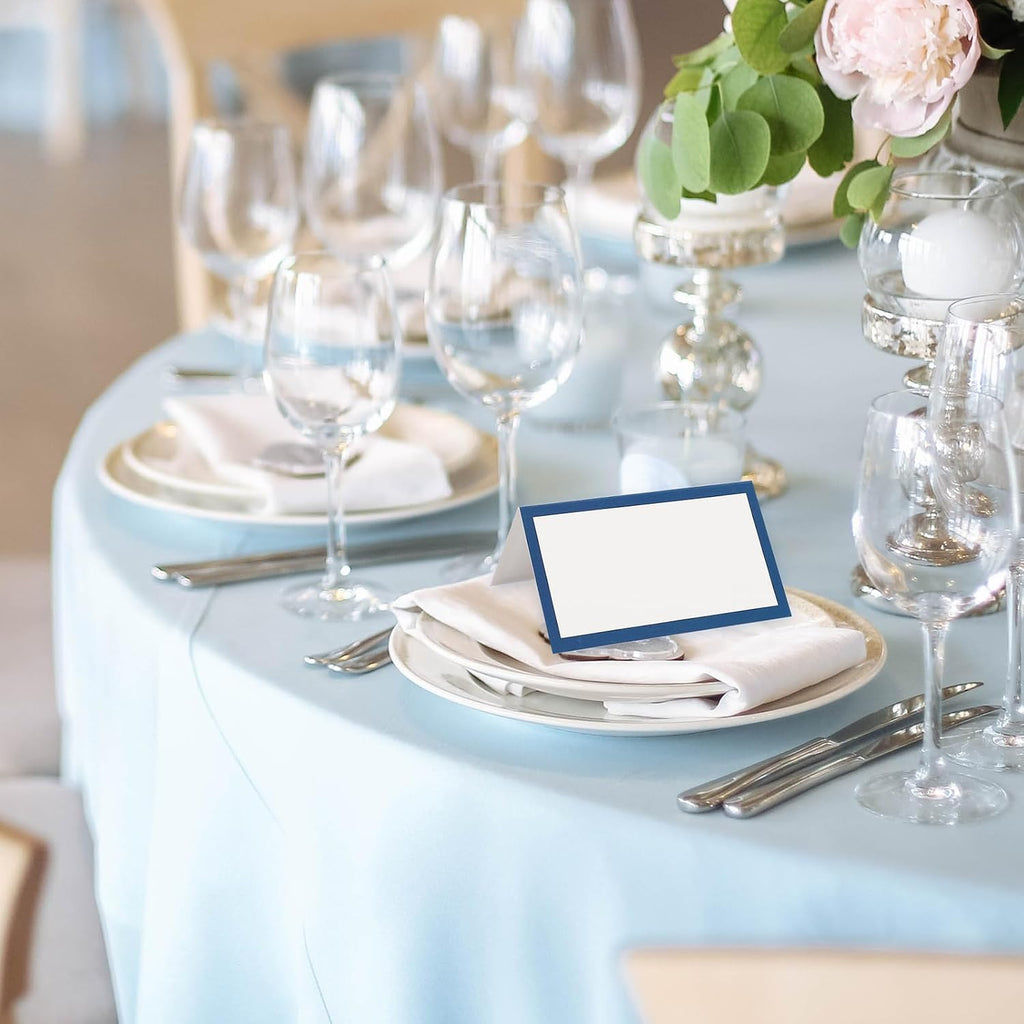 Whaline 100Pcs Navy Blue Place Cards 3.5 x 2 Inch White Blank Tented Cards Wedding Seating Card for Party Table Setting Supplies