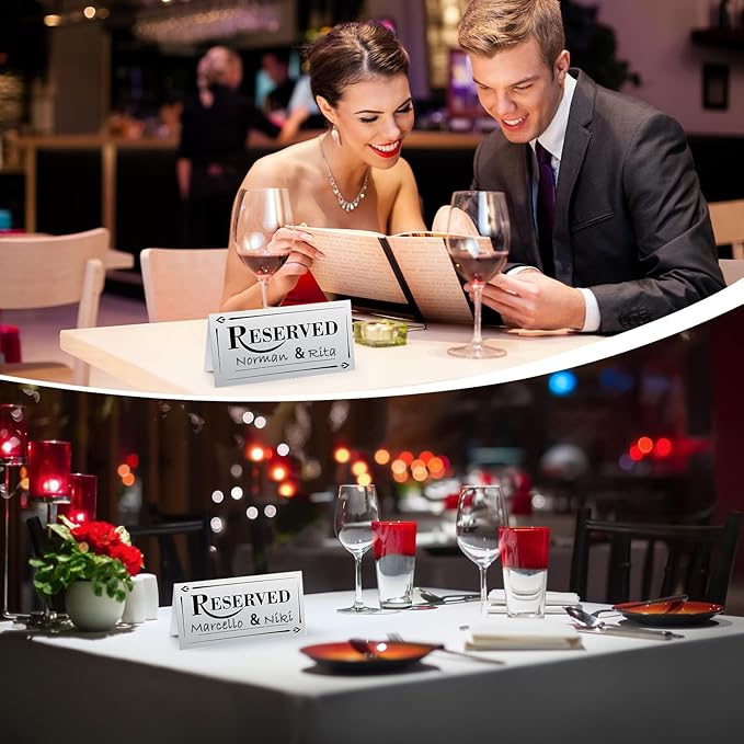 300 Pcs Paper Table Reserved Sign with Name Line Reserved Seating Signs Bulk Double Sided Signs for Reserving Seats Restaurant Wedding Reception Church Board Business Meeting (Silver Black)
