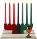 Zubebe 10 Pcs Kwanzaa Kinara Set 3 Red 3 Green 1 Black Kwanzaa Candle Set Kinara Bamboo Table Mat Candle Holder Wooden Wine Goblet for Celebration Decoration(Red Green Black)