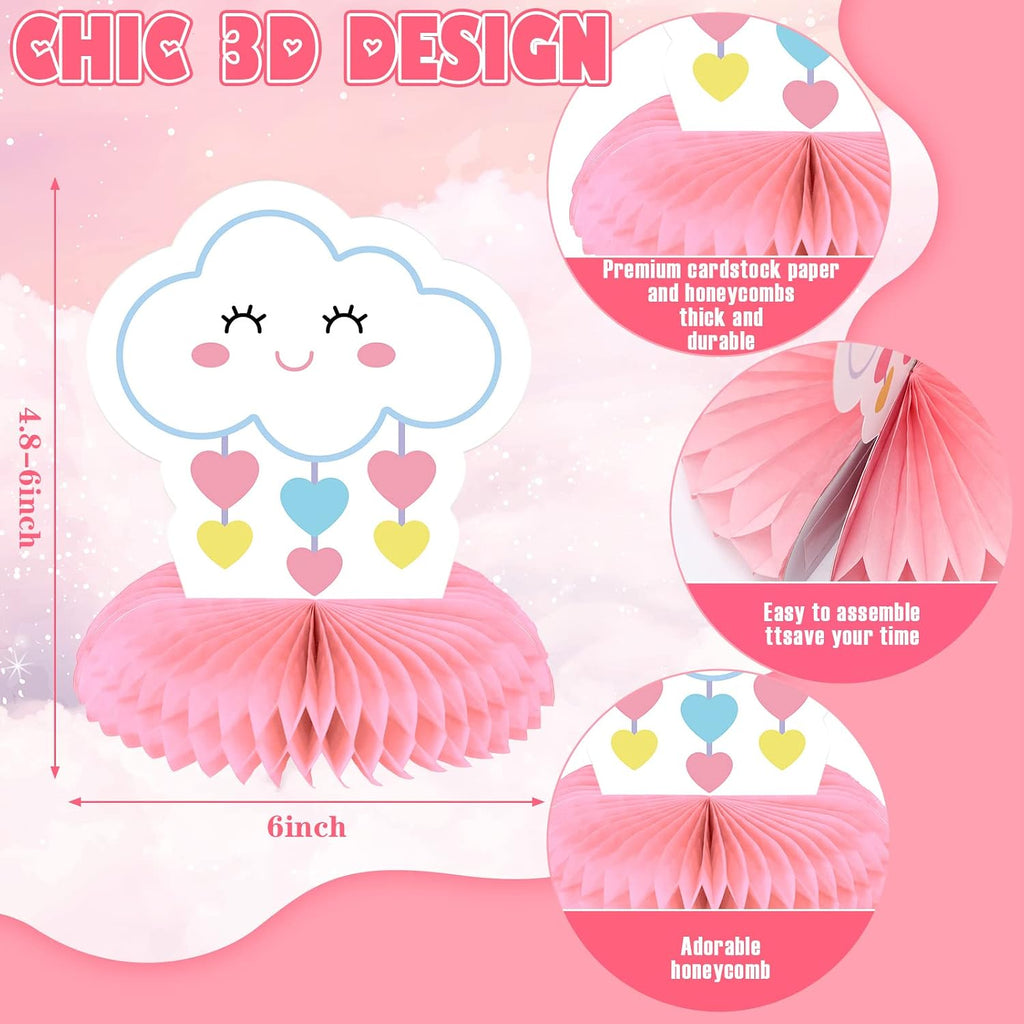 Ireer 9 Pieces Rainbow Party Decorations Honeycomb Rainbow Table Centerpieces Cute 3D Clouds Decorations for Birthday or Themed Party Favor Supplies