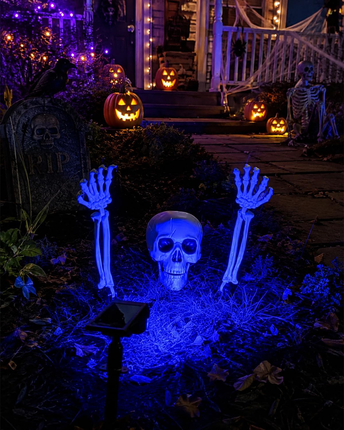 Solar Halloween Lights Outdoor with Skeleton Head and Hands
