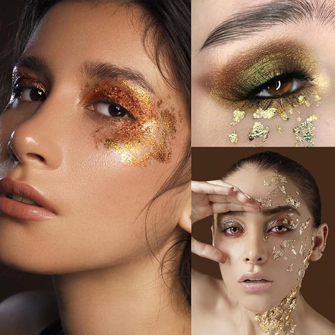 Gold Flakes for Resin, 2 Bottles 10g Imitation Golden Foil Gilding Flake Metallic Leaf for Cake Decoration Chocolate Making Nails Painting Art Crafts with Bamboo Tweezers (Gold, Copper Colors)
