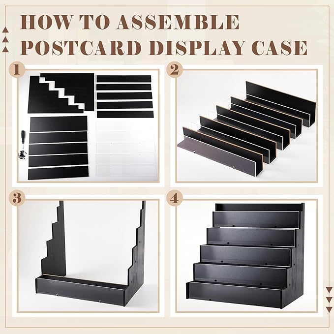 5 Tier Greeting Card Display Stand Black Bamboo and Acrylic Sticker Display Stand Trading Card Holder Retail Photos Shelf for Vendors Craft Collection & Show