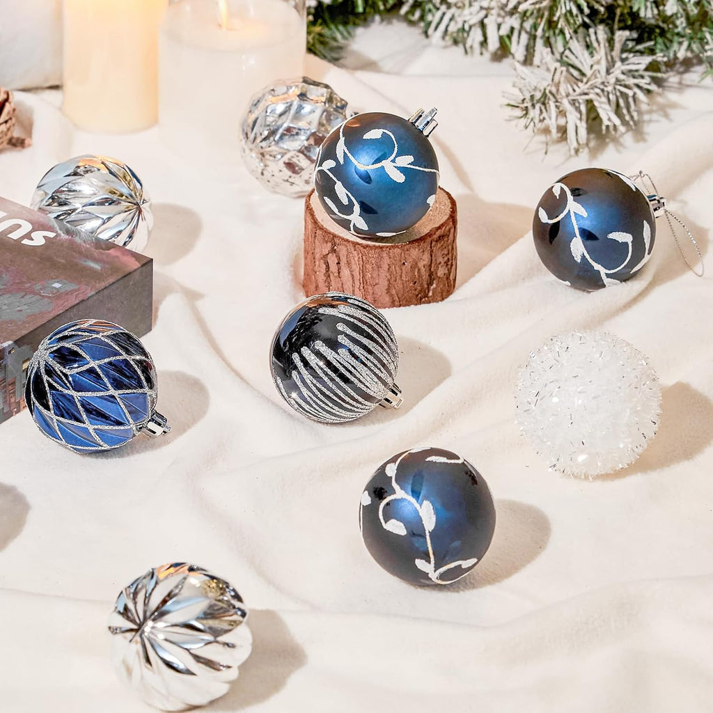 JORNOY Blue and Silver Christmas Ornaments Set, 16ct Shatterproof Christmas Ball Ornaments Bulk for Xmas Decorations - 2.36 inch Plastic Decoative Hanging Ornaments for Xmas Tree Decor (Blue & Silver)