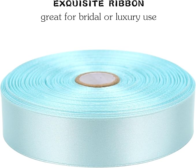 Light Blue Solid Satin Ribbon 1 Inch 50 Yards Solid Polyester Fabric Ribbon for Gift Wrapping Wedding Christmas Baby Shower Birthday Party Decoration Handmade Immortal Flower Craft