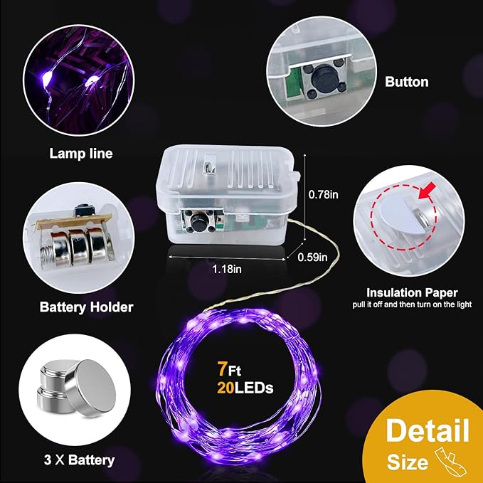 pozzolanas 24 Pack Purple Battery Operated String Lights - 7ft Waterproof Fairy Lights with 20 LEDs for Home, Mason Jar, Party, Wedding, Halloween, Christmas Decorations