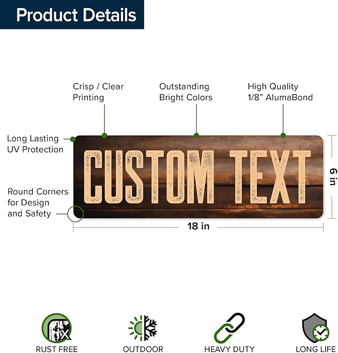 Custom Sign, Custom Street Sign, 11 Font Colors, 13 Font Styles, 4 Hole Options, 22 Sizes, 6x18 Inches, Rust Free DiBound, Fade Resistant, Made in USA by My Sign Center (Vintage Wood)