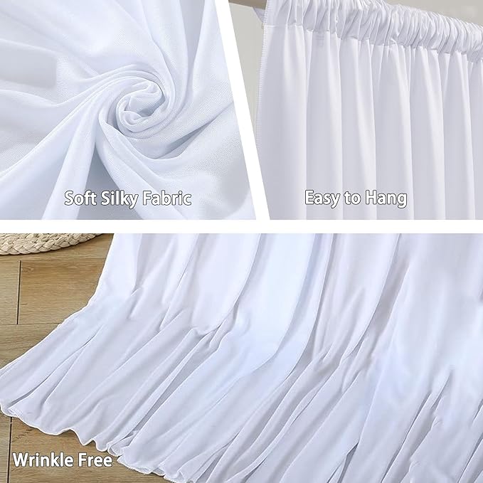 10 x 7 Feet White Backdrop Curtain for Partie, Background Curtains for Photoshoot, Birthday, Wedding, Halloween, Thanksgiving, Christmas Day, New Year Party Decorations 5Ft x 7Ft, 2 Panels
