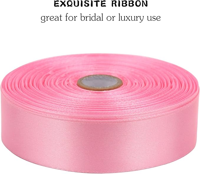 Pink Solid Satin Ribbon 1 Inch 50 Yards Solid Polyester Fabric Ribbon for Gift Wrapping Wedding Christmas Baby Shower Birthday Party Decoration Handmade Immortal Flower Craft