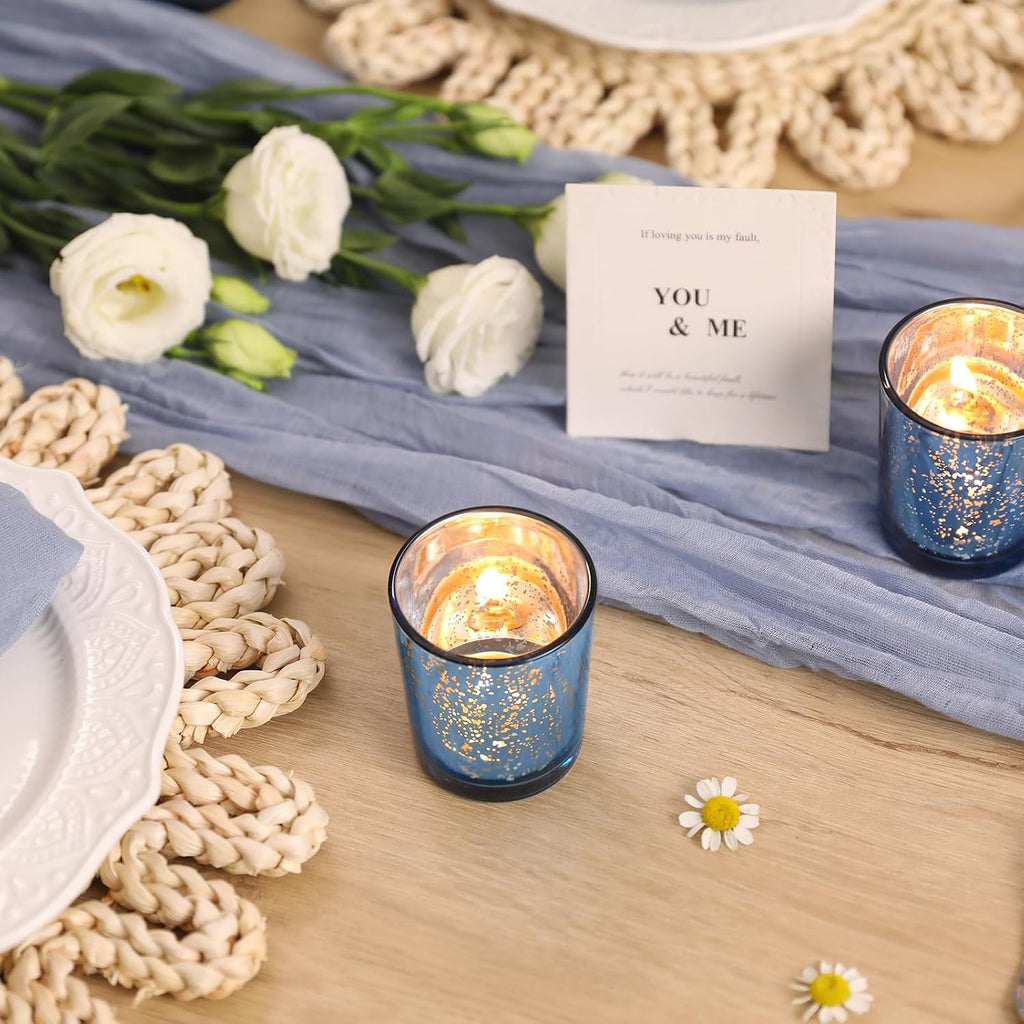 Volens Blue Party Decorations 72pcs, Mercury Glass Blue Votive Candle Holders Bulk for Wedding Table Centerpieces, Bridal and Baby Shower Decor