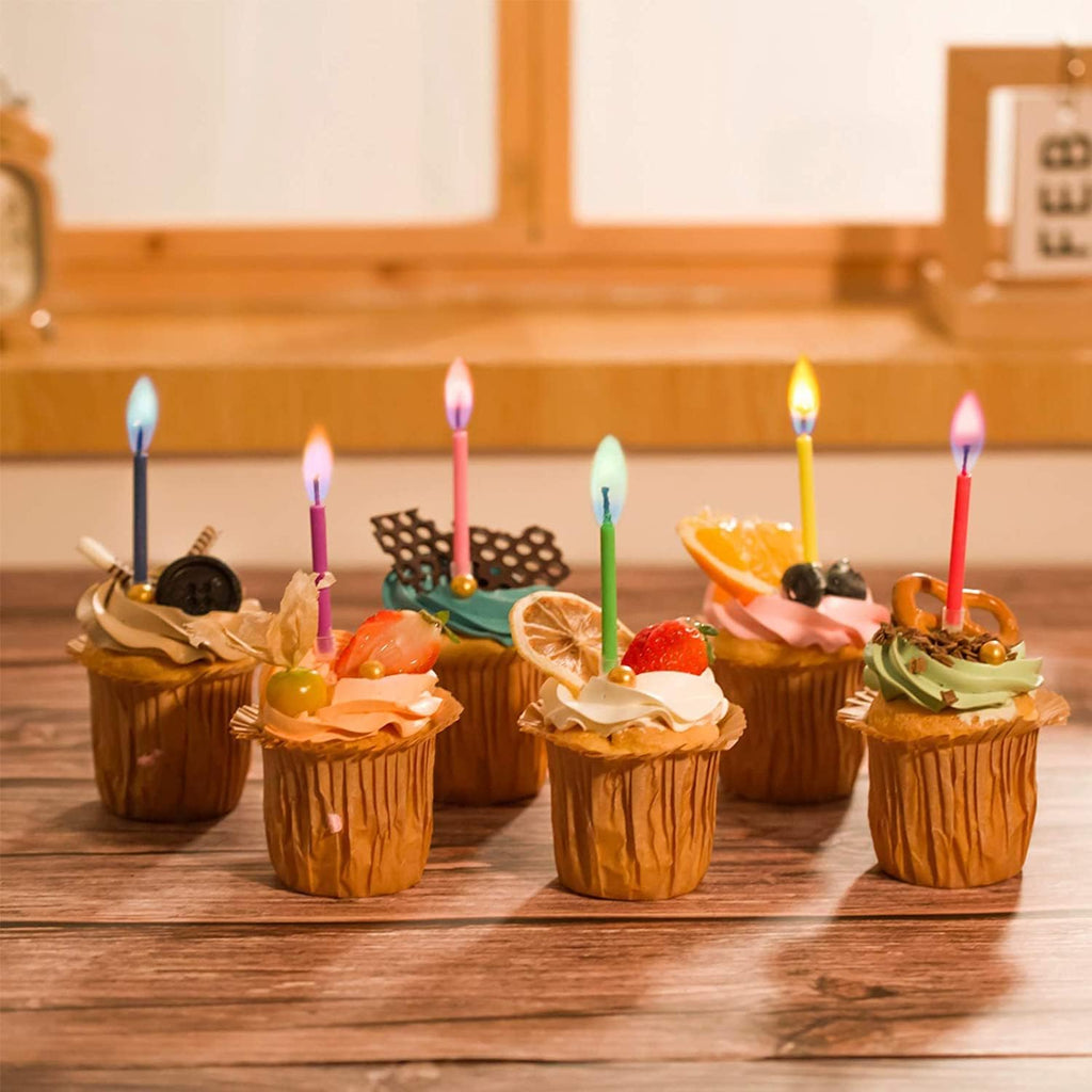 Amazing Colorflame Multicolor Happy Birthday Candles and Holders (12 Count),Unscented