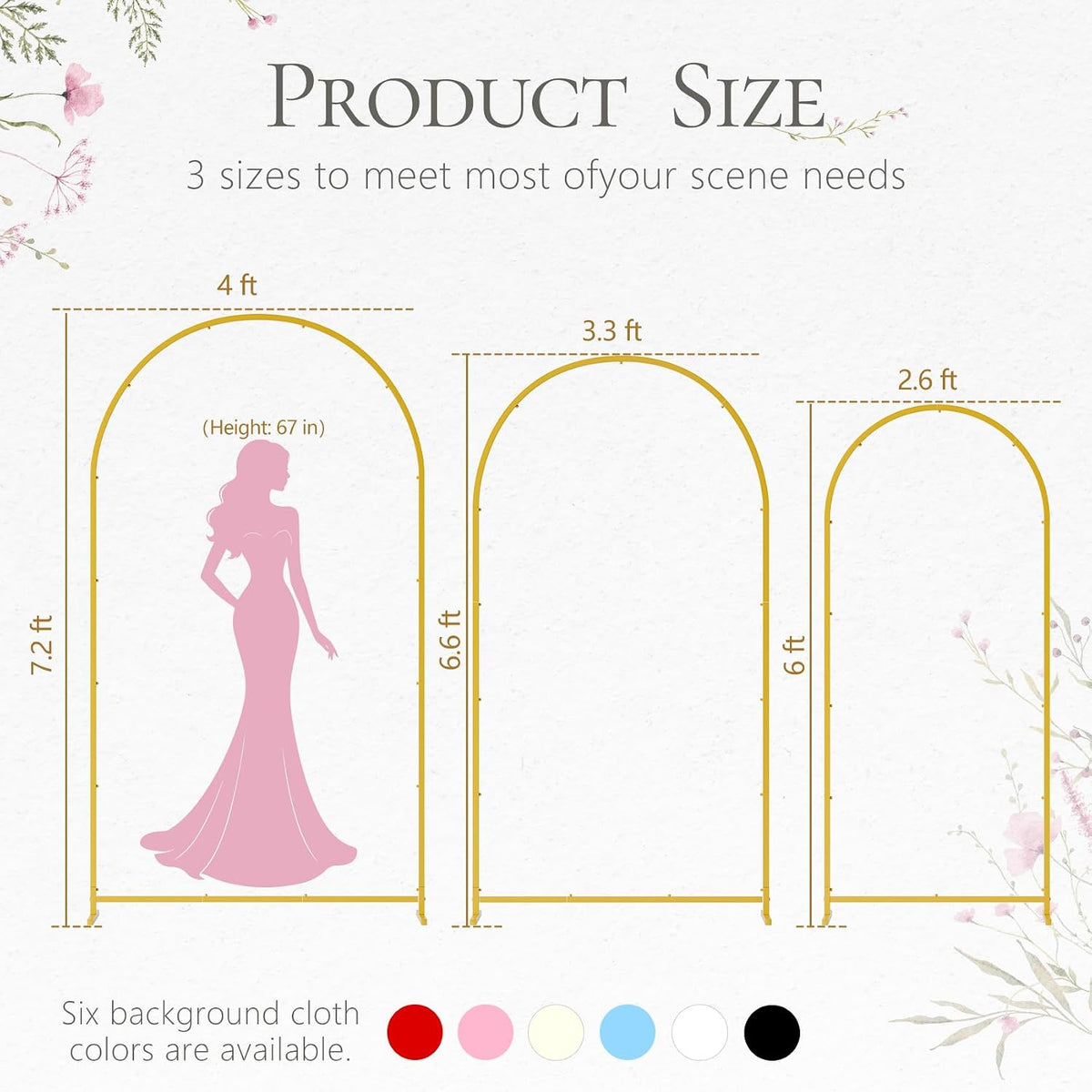 6+6.6+7.2ft Arch Backdrop Stand, 3pcs Metal Background Frame with Cover