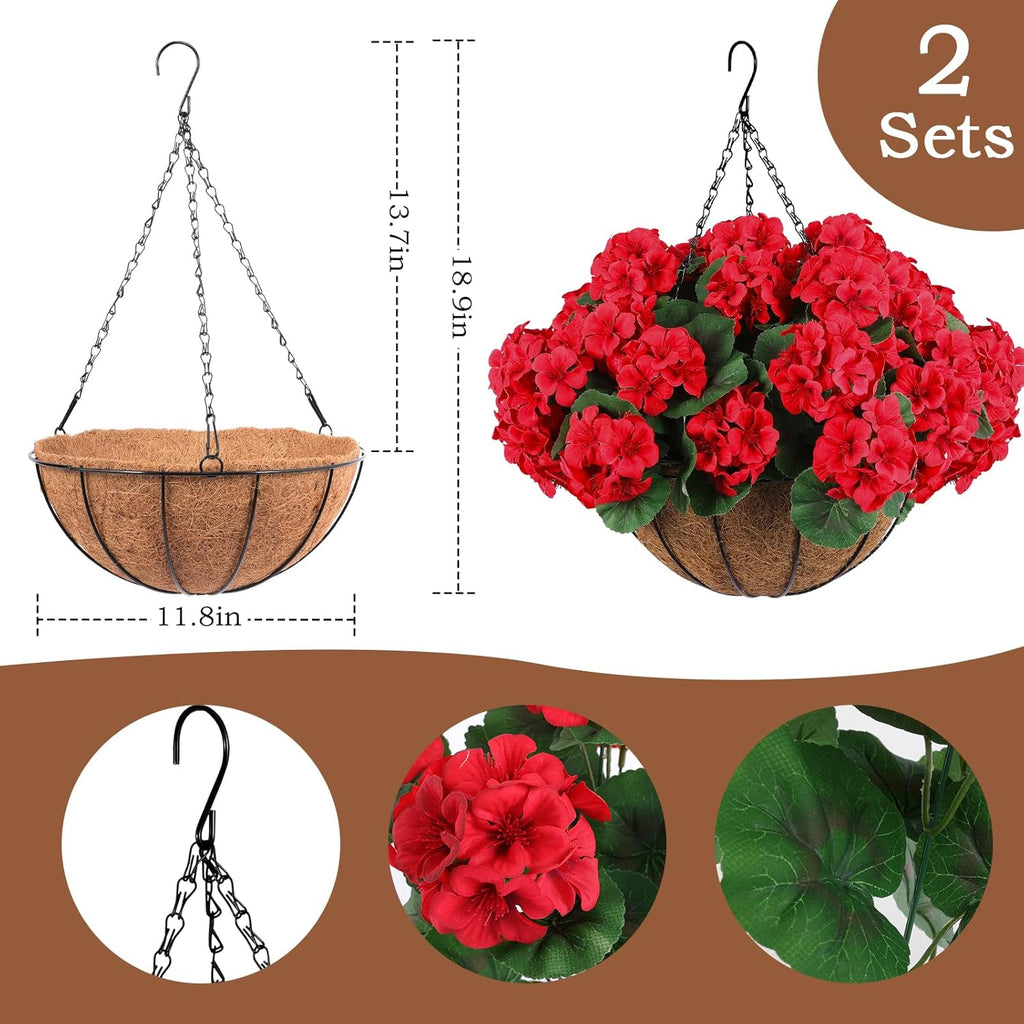 hananona 2 set artificial red geraniums flowers for shown in use