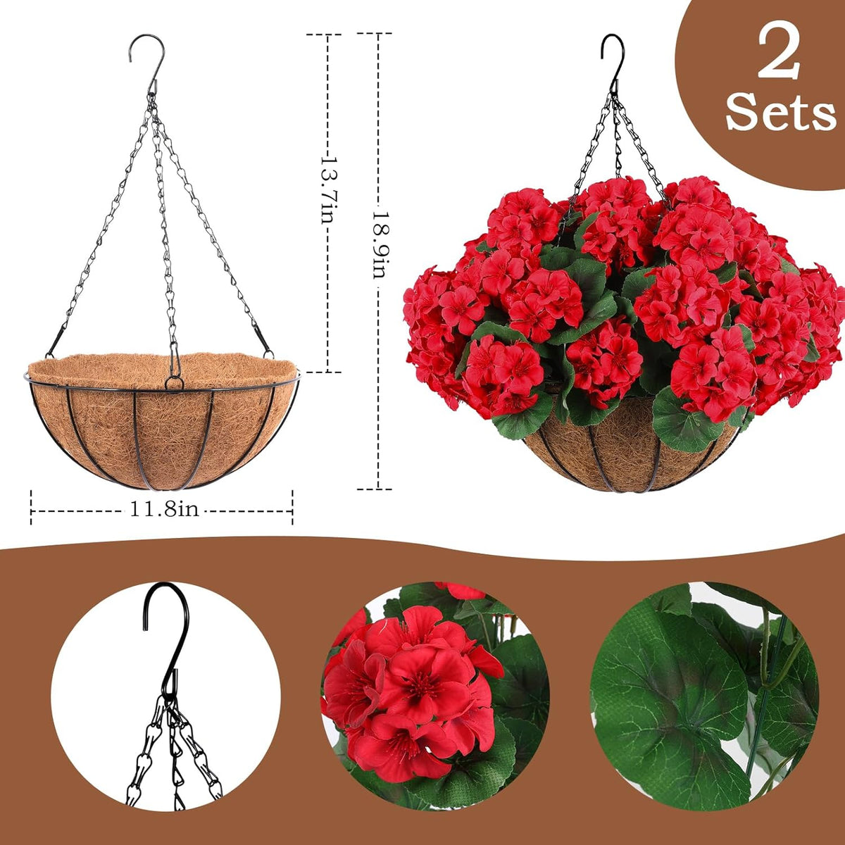 hananona 2 set artificial red geraniums flowers for shown in use