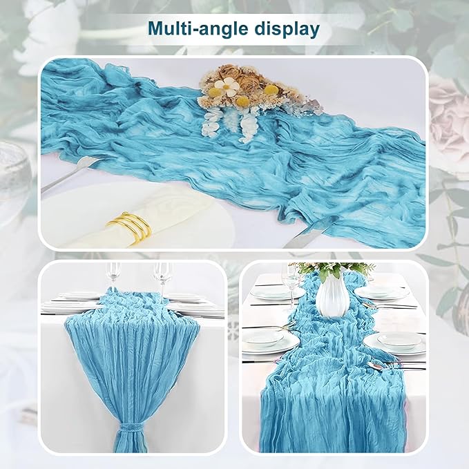 1 Pack Baby Blue Cheesecloth Table Runner 35x120 Inch 10Ft Rustic Gauze Cheese Cloth Table Runner Sheer Cheesecloth Table Runners for Wedding Party Bridal Shower Decoration