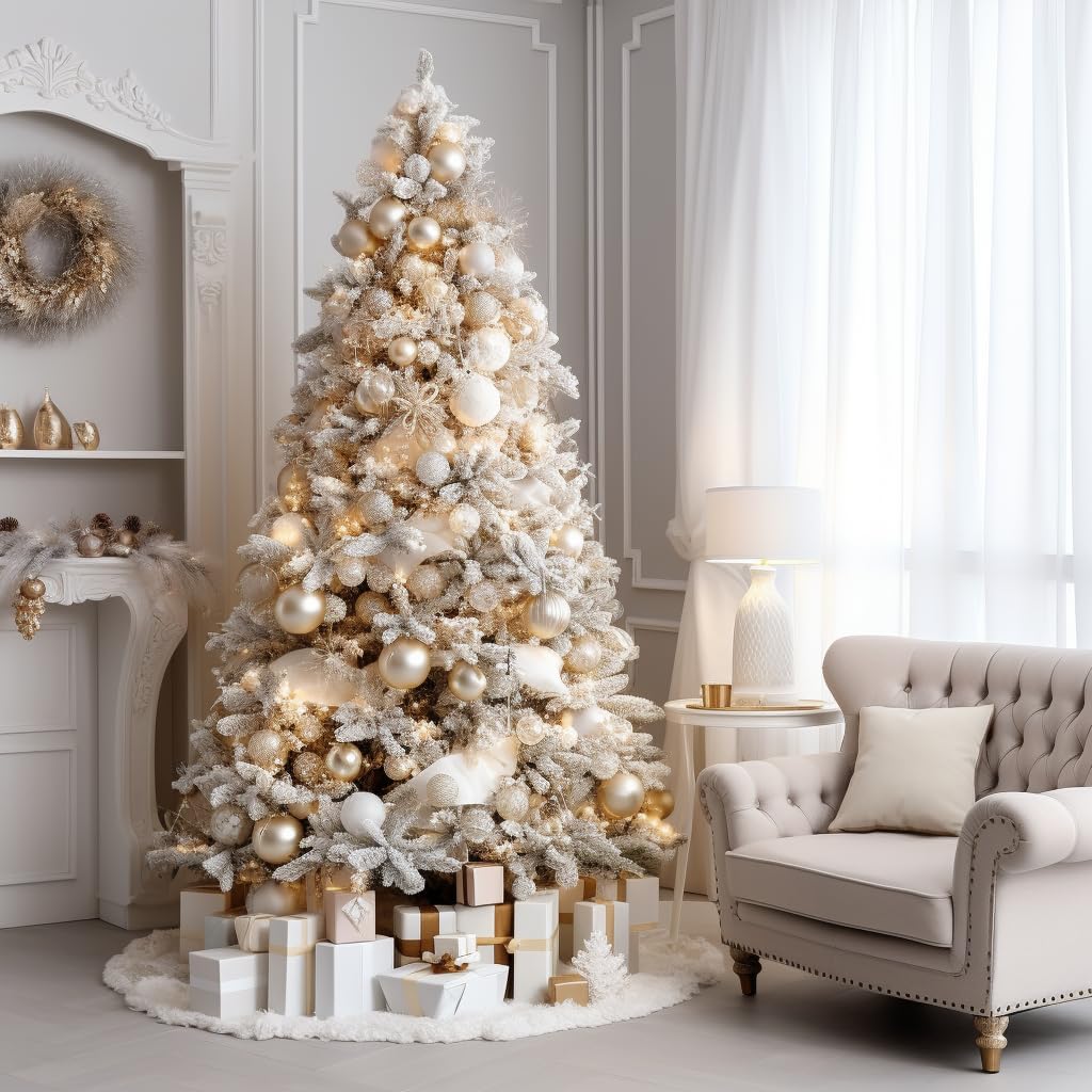 48 Inch White Faux Fur Christmas Tree Skirt, Luxury Plush Tree Base Cover for Holiday Party and Home Christmas Decor