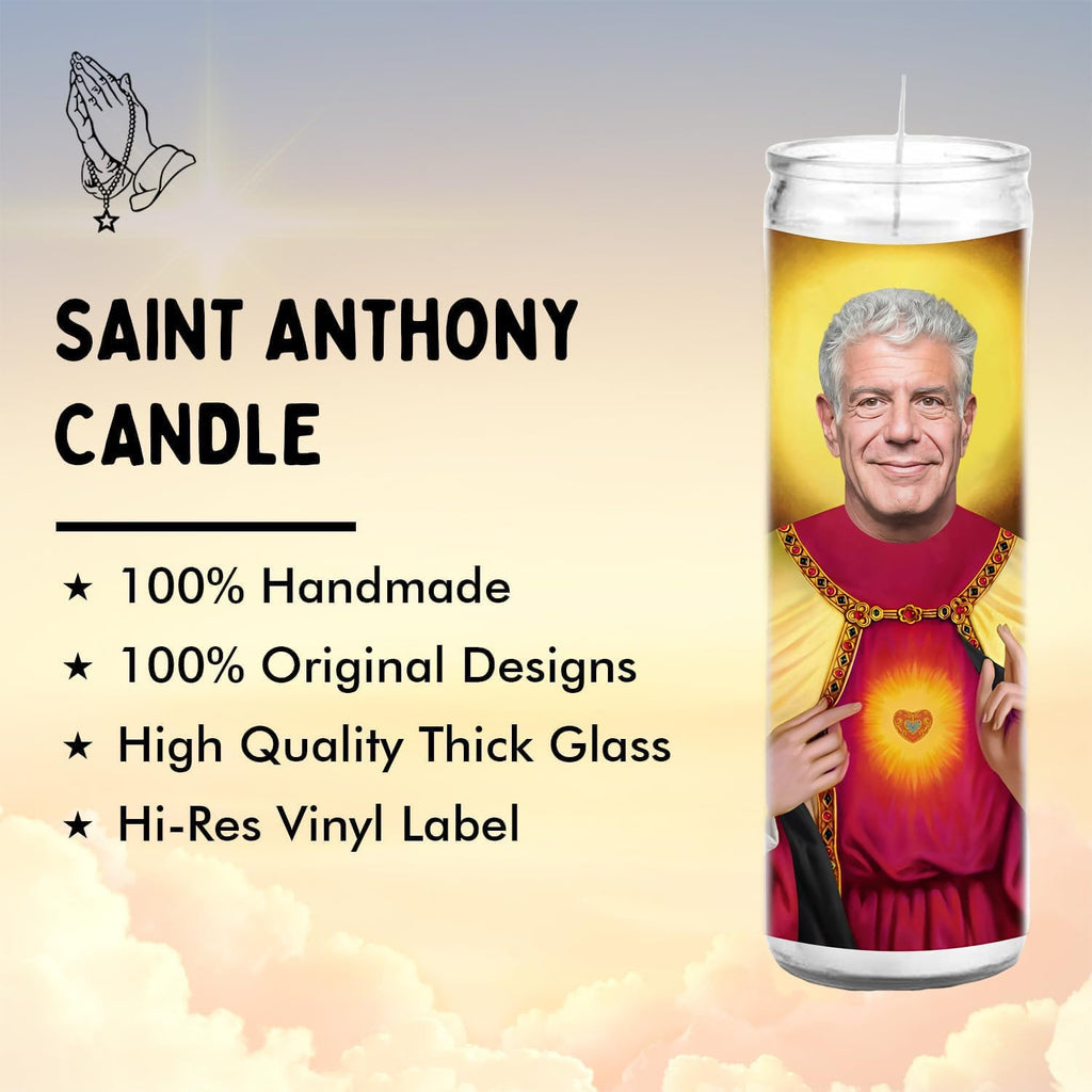 Anthony Celebrity Glass Jar Candle – Unscented Handmade Soy Wax Votive Candle – Unique Gift for Food Lovers – Home Decor Collectible for Living Room & Office – 8 Inch