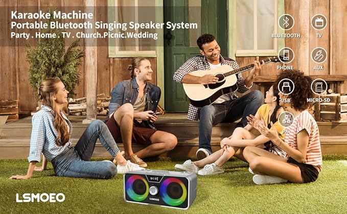 Karaoke Machine for Adults and Kids with 2 UHF Wireless Microphones,Portable Bluetooth Speaker PA Speaker System with LED Party Lights for Home Party, Picnic,Car,Outdoor/Indoor/Birthday Gifts