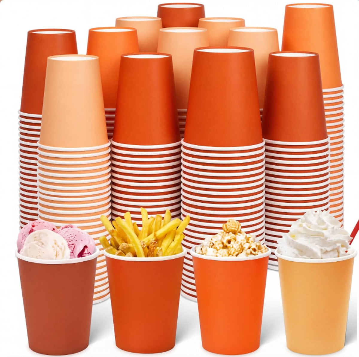 300 Pack 8 oz Fall Orange Disposable Paper Cups for Autumn Party Supplies