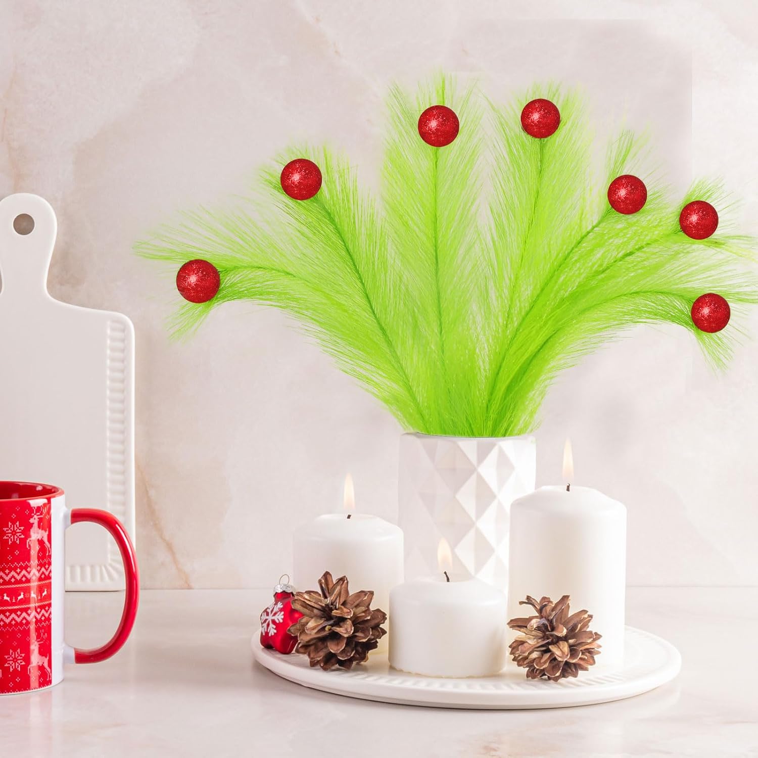 8 Pcs Christmas Tree Topper,17 Inch Christmas Tree Decorations,Red Green Christmas Tree Picks Ornaments for Tree Decorations