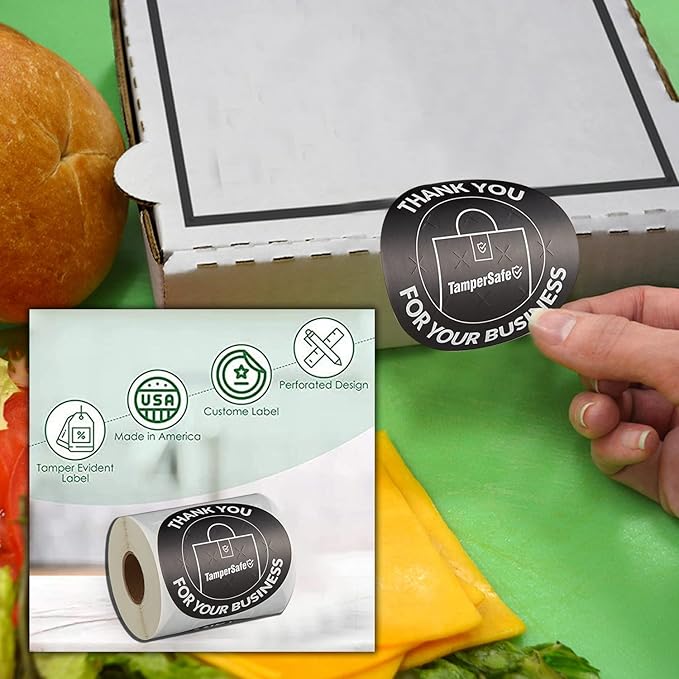 Angel's Peel Lounge Thank You Tamper Proof Stickers Roll — Tamper Evident Stickers for Delivery Bags, Drink Lids, Food Containers, Writable Seal Tape, Thank You Labels - 3x3in 250-COUNTS, BLACK, ROUND