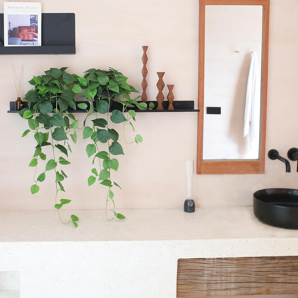 alyptus Fake Pothos Hanging Plants – 33" Set of 2 Faux Ivy Vines with Pots Realistic Silk Devil’s Ivy for Indoor Décor Low Maintenance Artificial House Plants for Home Bathroom or Office - Green