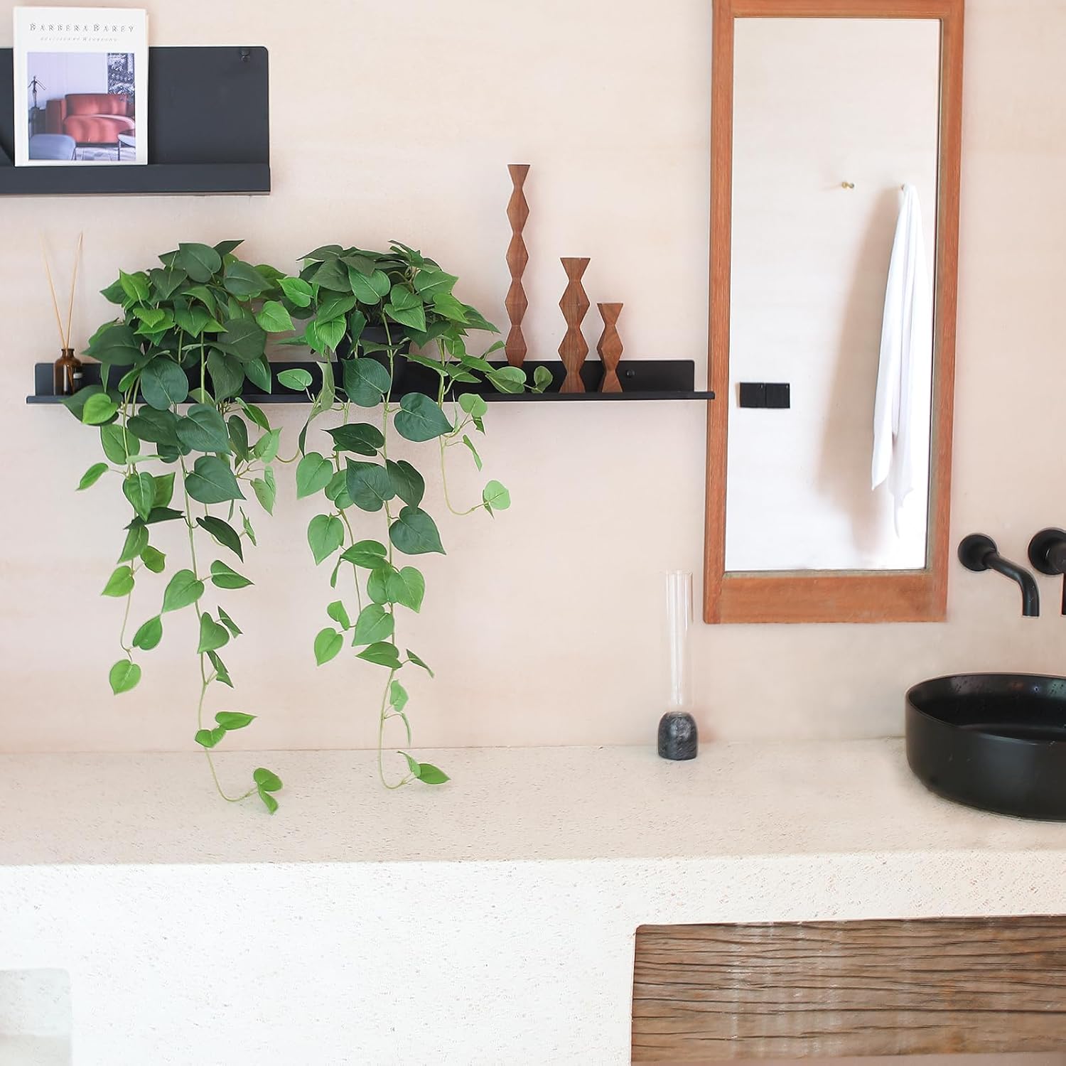 alyptus Fake Pothos Hanging Plants – 33" Set of 2 Faux Ivy Vines with Pots Realistic Silk Devil’s Ivy for Indoor Décor Low Maintenance Artificial House Plants for Home Bathroom or Office - Green