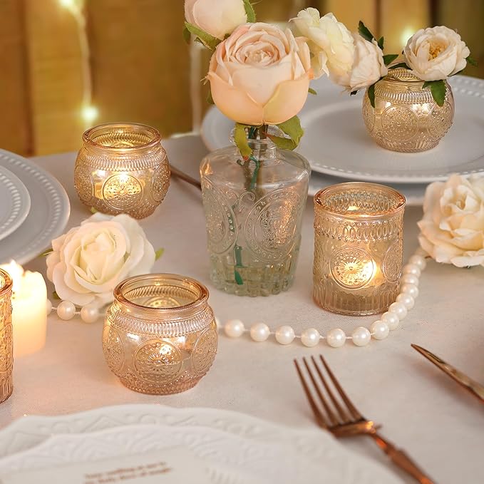 DARJEN Gold Votive Candle Holders Set of 36 - Glass Candle Holder Bulk for Table Centerpiece, Tea Lights Candle Holders for Home, Party & Wedding Shower Decorations