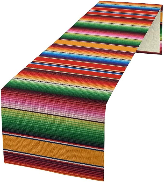 Mexican Table Runner,Colorful Stripe Art Table Runner for Kitchen Dining Table Home Party Decoration 13x60 Inch