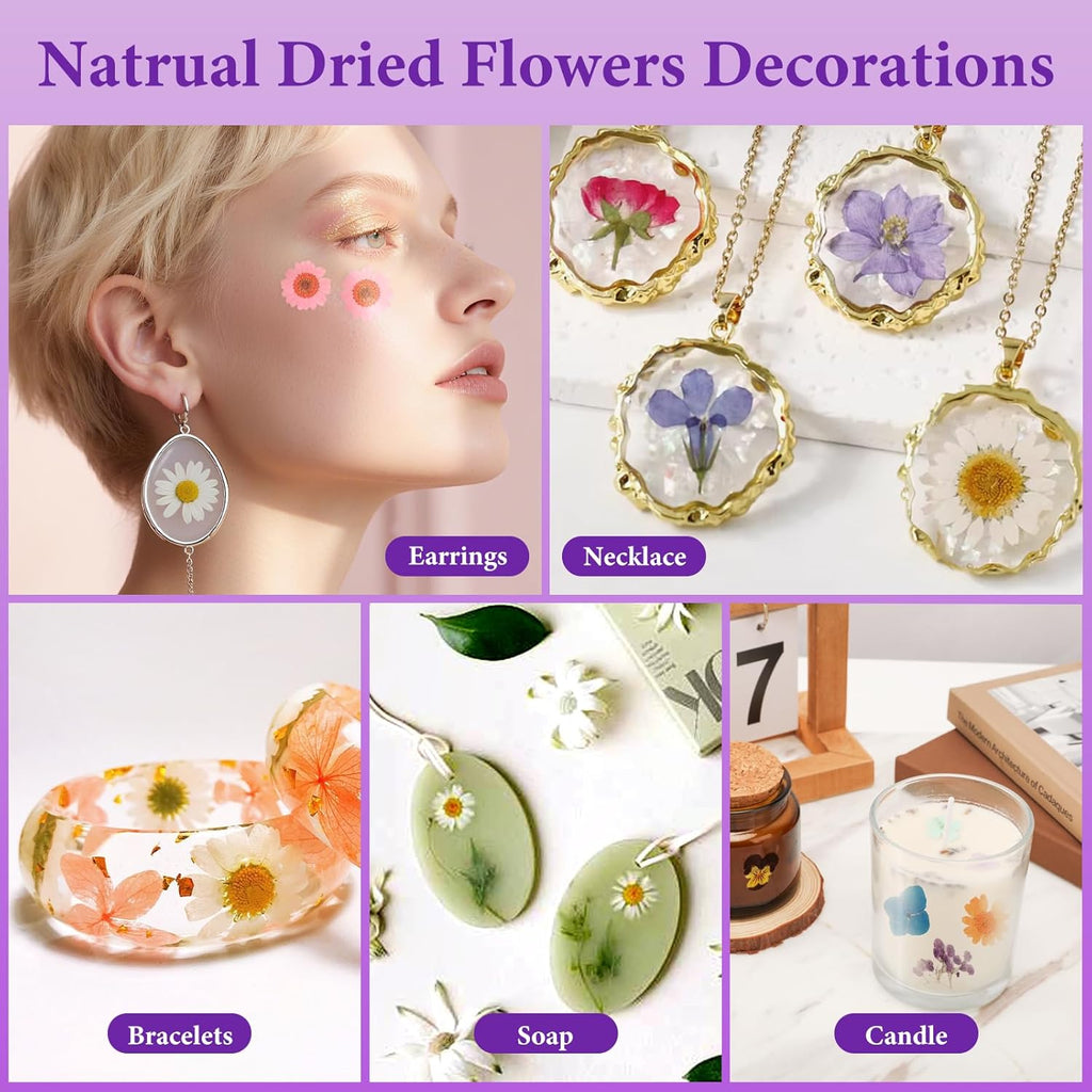 NESCCI Dried Pressed Flowers for Resin, 103pcs Real Nature Dried Flowers for Crafts Bulk Dry Flowers Leaves Kit Used for Resin Molds Scrapbooking DIY Art Crafts Candle Soap Making Nails Décor