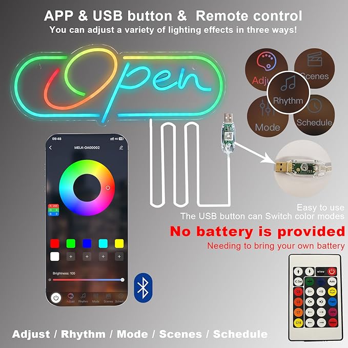 Ineonlife Open Neon Sign, Dream Colorful Open Controller Neon Light for Wall Display Sign Walls Window Door Bar Shop Coffee Salon Hotel Store with Remote Control & APP Control & USB Button Control