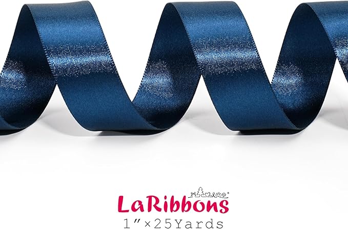 LaRibbons Navy Satin Ribbon 1 Inch 25 Yards Luxury Double Faced Blue Silk Ribbon for Flower Bouquet Crafts Gift Wrapping Wedding Party Graduation Decoration