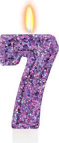 Deep Purple Glitter Birthday Candles for Girls - Number 7 Candle Cake Topper for Kpop Themed Birthday Party Decorations