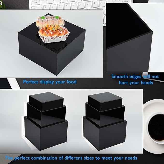 6Pcs Black Buffet Risers Acrylic Boxes Display Food Risers for Buffet Table Platter Parties Weddings Catering Dessert Collectibles Figures Show ( 6''x7''x8'')