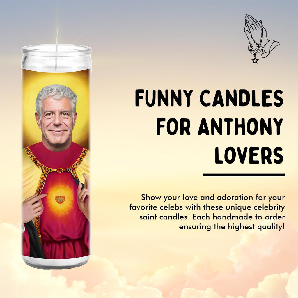 Anthony Celebrity Glass Jar Candle – Unscented Handmade Soy Wax Votive Candle – Unique Gift for Food Lovers – Home Decor Collectible for Living Room & Office – 8 Inch