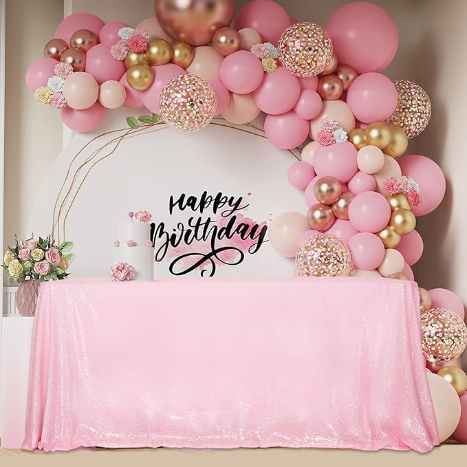 SquarePie Sequin Tablecloth 60 x 102 Inch Pink Sparkly Table Linen for Wedding Party