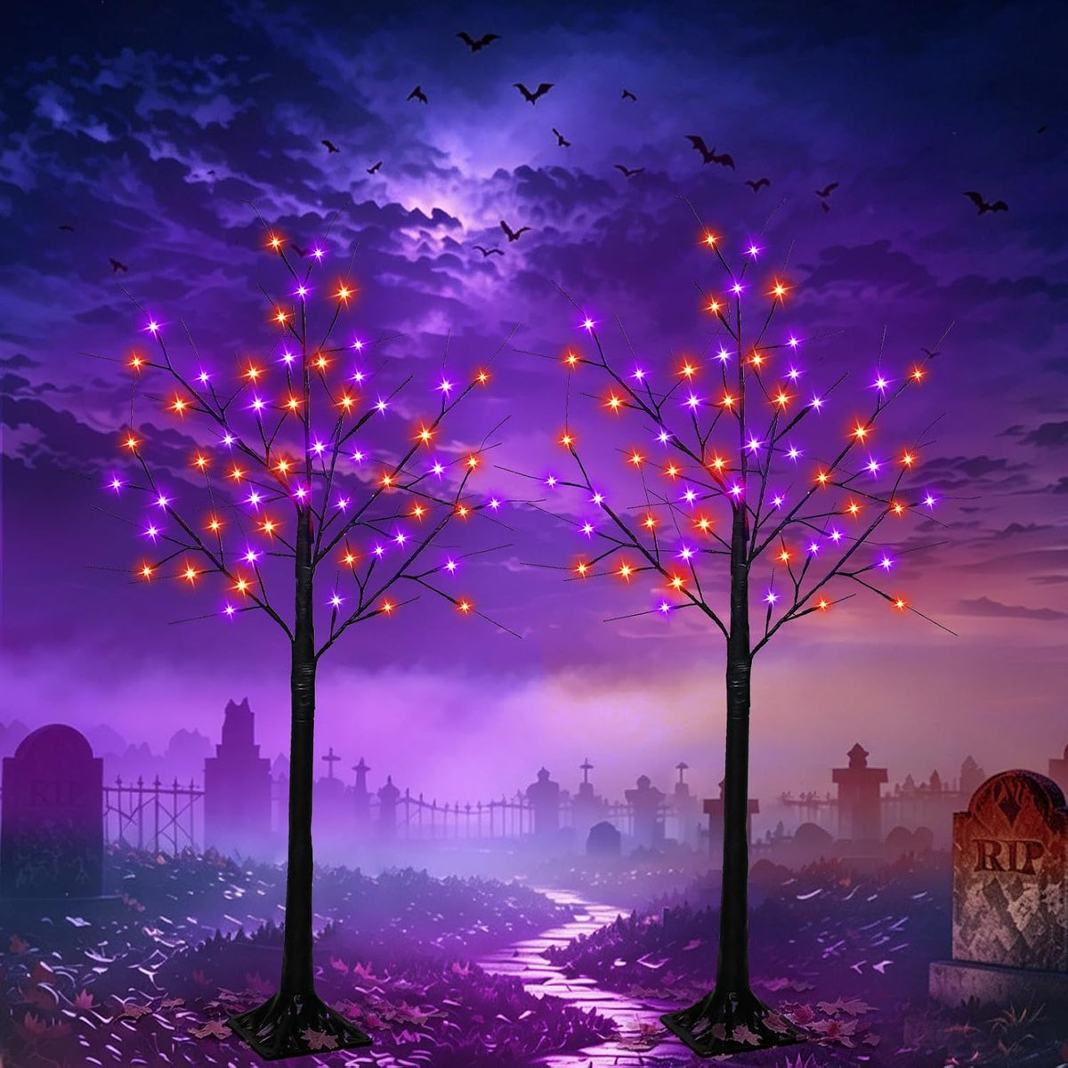 4 ft lighted black halloween tree lights with, main product view