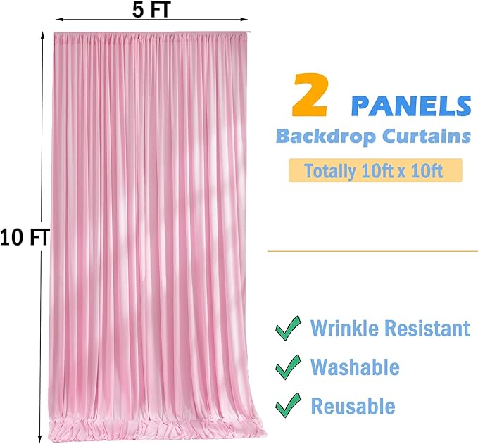 Wrinkle Free Pink Backdrop Curtain for Parties Background, Silky Photo Curtains Backdrop Drapes 2 Panels Back Drop Cloth for Wedding Birthday Photography Baby Shower Decor,10ftx10ft