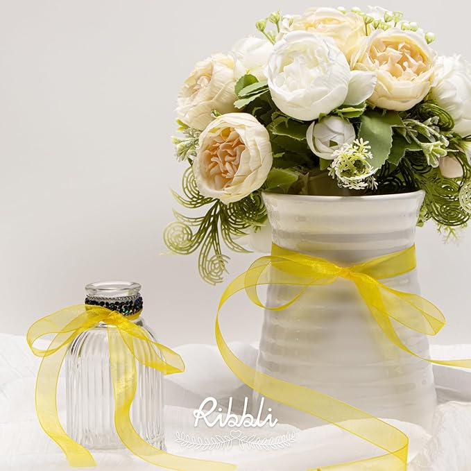 Ribbli Daffodil Yellow Organza Ribbon,1 Inches x Continuous 50 Yard,Yellow Sheer Ribbon for Gift Wrapping,Cookie Wrapping,Wedding Decoration,All Crafting and Sewing